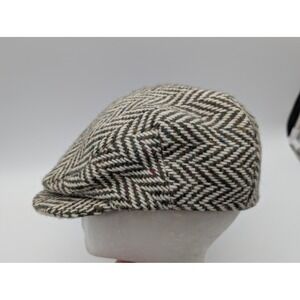 Hanna Hats of Donegal Grey Herringbone Tweed Wool Flat Cap Made Ireland Size M